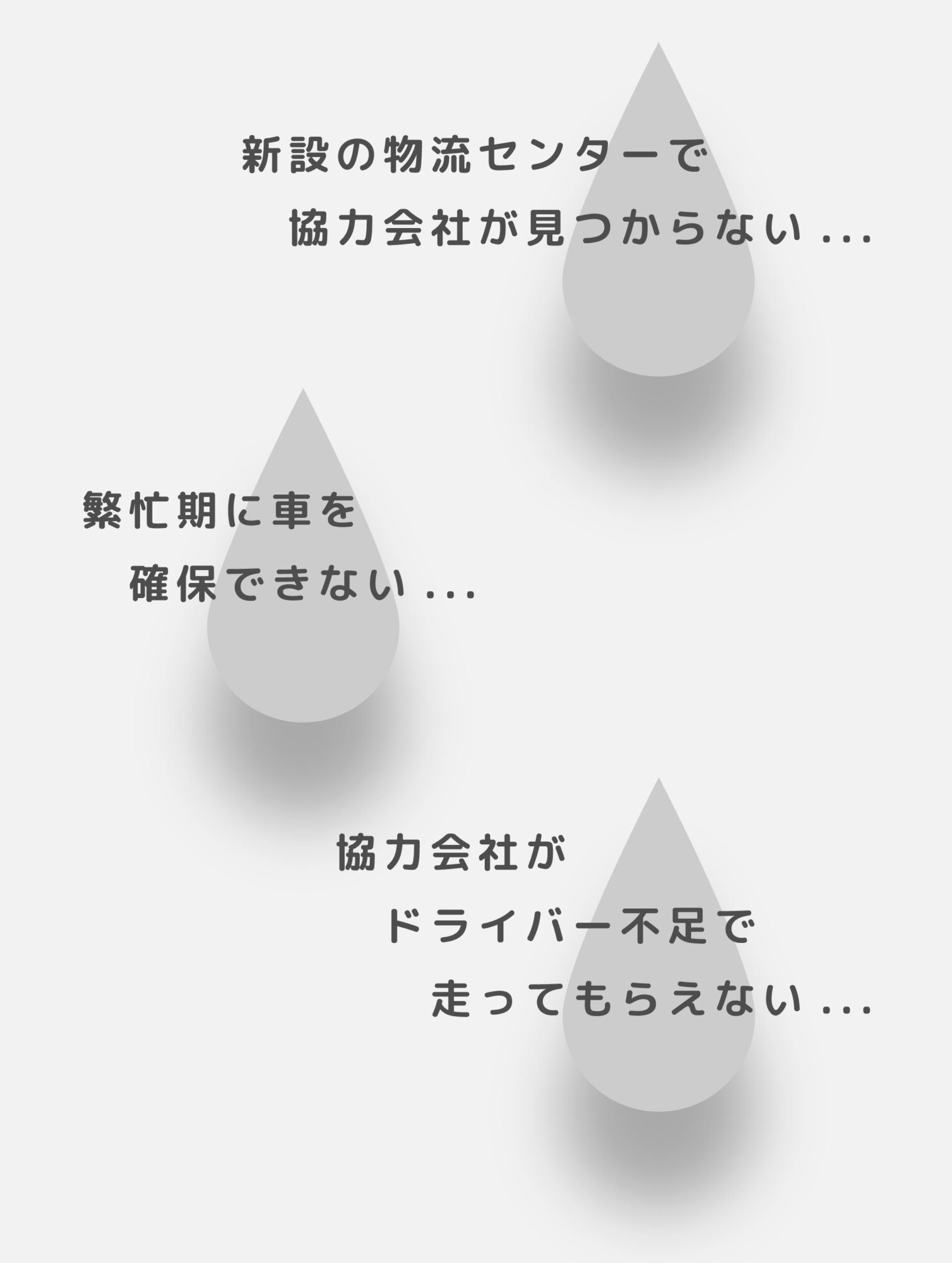 新設の物流センターで協力会社が見つからない、繁忙期に車を確保できない、協力会社がドライバー不足で走ってもらえない