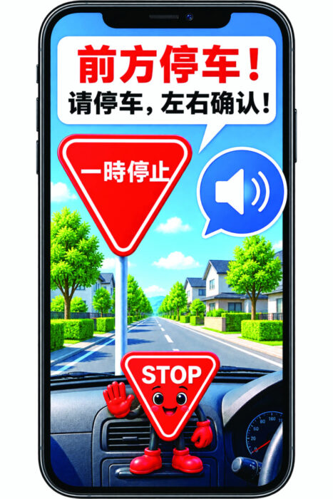 セィフティボイス　声で安全支援、外国人ドライバーに「聞こえる標識」